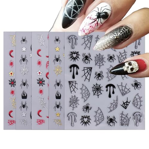 KTAABTR Halloween Nail Art Stickers - 5 Sheets 3D Self-Adhesive Goth Decals