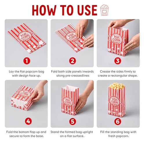 120 Pack 1oz Paper Popcorn Bags for Movie Nights & Snacks