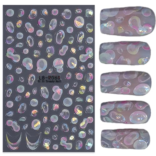 SIMAYKUWA 3D Holographic Bubble Nail Stickers - Summer Cute Designs 2 Sheets