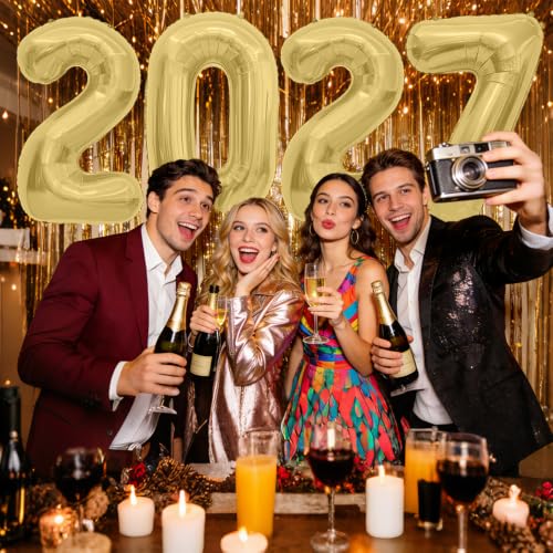 Muting Gold 2027 Number Balloons for New Year Graduation Party Decorations - 4 Pack