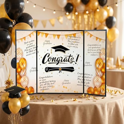 Elegant Graduation Guest Book 2026 - Black & Gold Party Decor