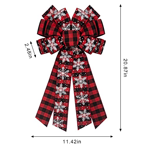 Christmas Wreath Bow Red Velvet Buffalo Plaid Snowflake Large Holiday Decoration