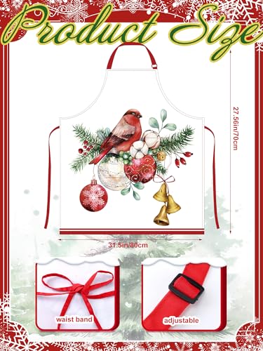 Christmas Aprons for Women with Pockets - Red & White Holiday Kitchen Wear - 4 Pack