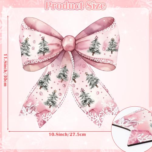 Vintage Christmas Wooden Door Sign with Pink Bow - 11.8" x 10.8"