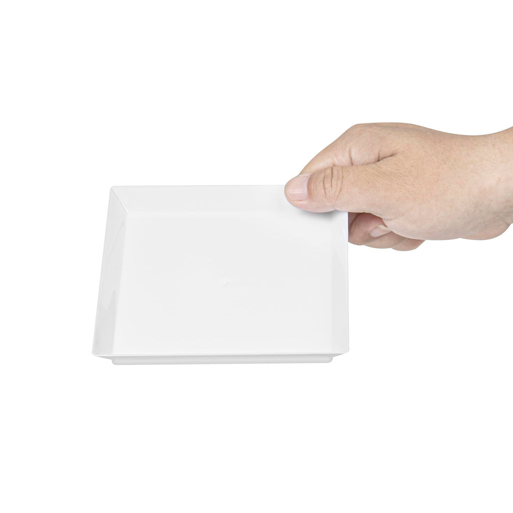 Restaurantware 5 x 5 Inch Mini Tasting Plates 100 Disposable Square Plastic Plates - Durable Stylish White Plastic Hors D'oeuvre Serving Plates For Desserts Or Appetizers At Parties