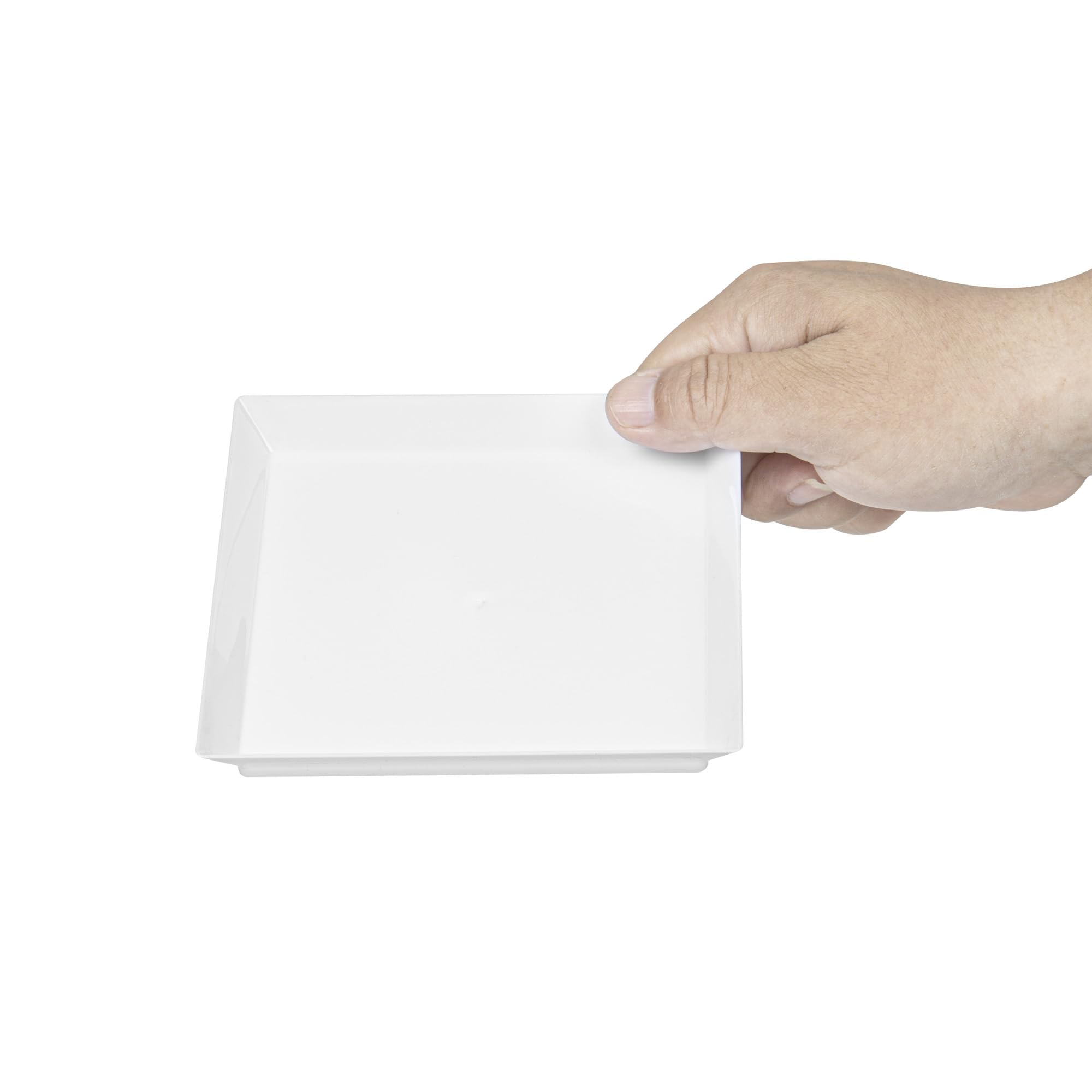 Restaurantware 5 x 5 Inch Mini Tasting Plates 100 Disposable Square Plastic Plates - Durable Stylish White Plastic Hors D'oeuvre Serving Plates For Desserts Or Appetizers At Parties