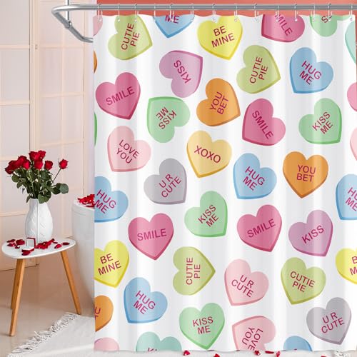 Pastel Valentines Shower Curtain - Colorful Heart Design, 71x71 Inch