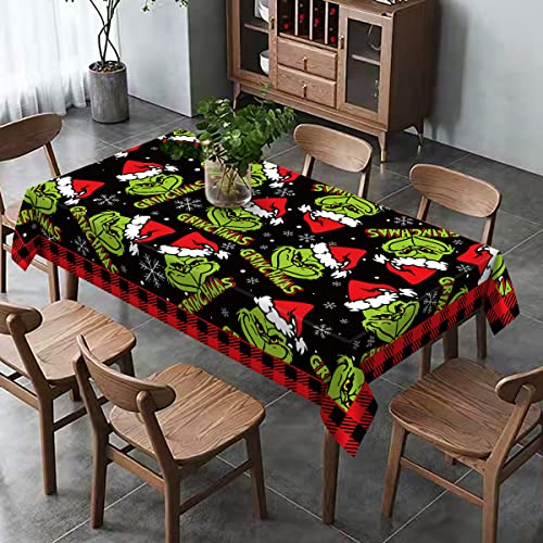 Christmas Tablecloth Green Elf Design Holiday Party Decor 60x104 Inches - Black & Red Variation