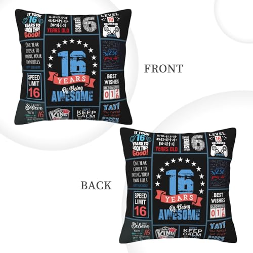 16th Birthday Gift for Boys Throw Pillow Cover, 18x18 Inch Blue Design