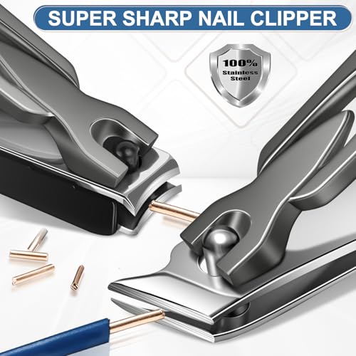 FULUNS Heavy Duty Nail Clippers Set with Catcher and Slanted Blade for Thick Nails