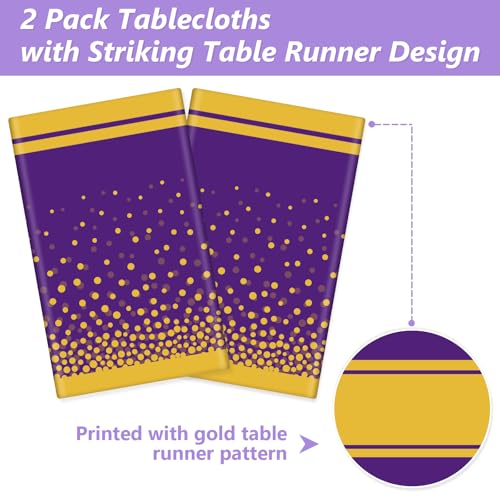 Purple and Gold Disposable Tablecloths 54"x108" - 2 Pack for Party Decor