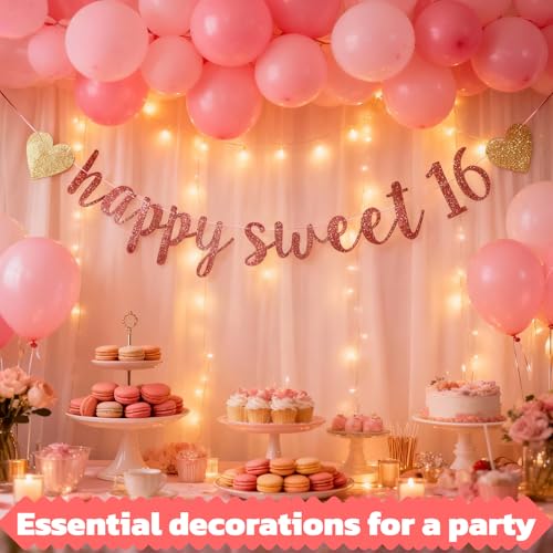 Happy Sweet 16 Banner - Rose Gold Birthday Party Decor
