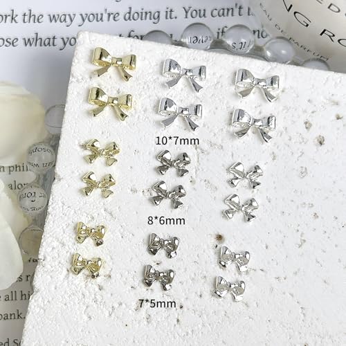 Tephrent 100Pcs Metal Bow Nail Gems and Charms - Gold & Silver Rhinestones