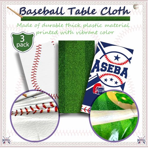 OQOQ Baseball Party Decorations Tablecloth Set - 3 Packs, 108x54 Inches
