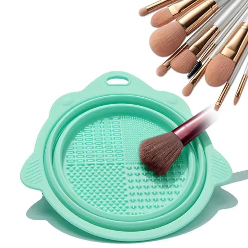 MR LION Silicone Makeup Brush Cleaner Mat and Foldable Bowl Set - Green