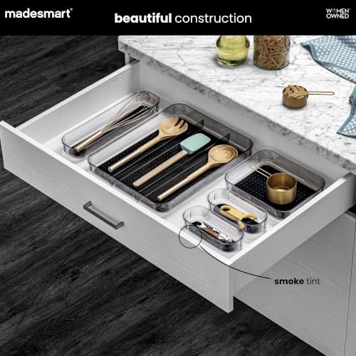 Madesmart Clear Storage Bin 8 x 3 Inches Grey - Multi-Purpose Drawer Organizer
