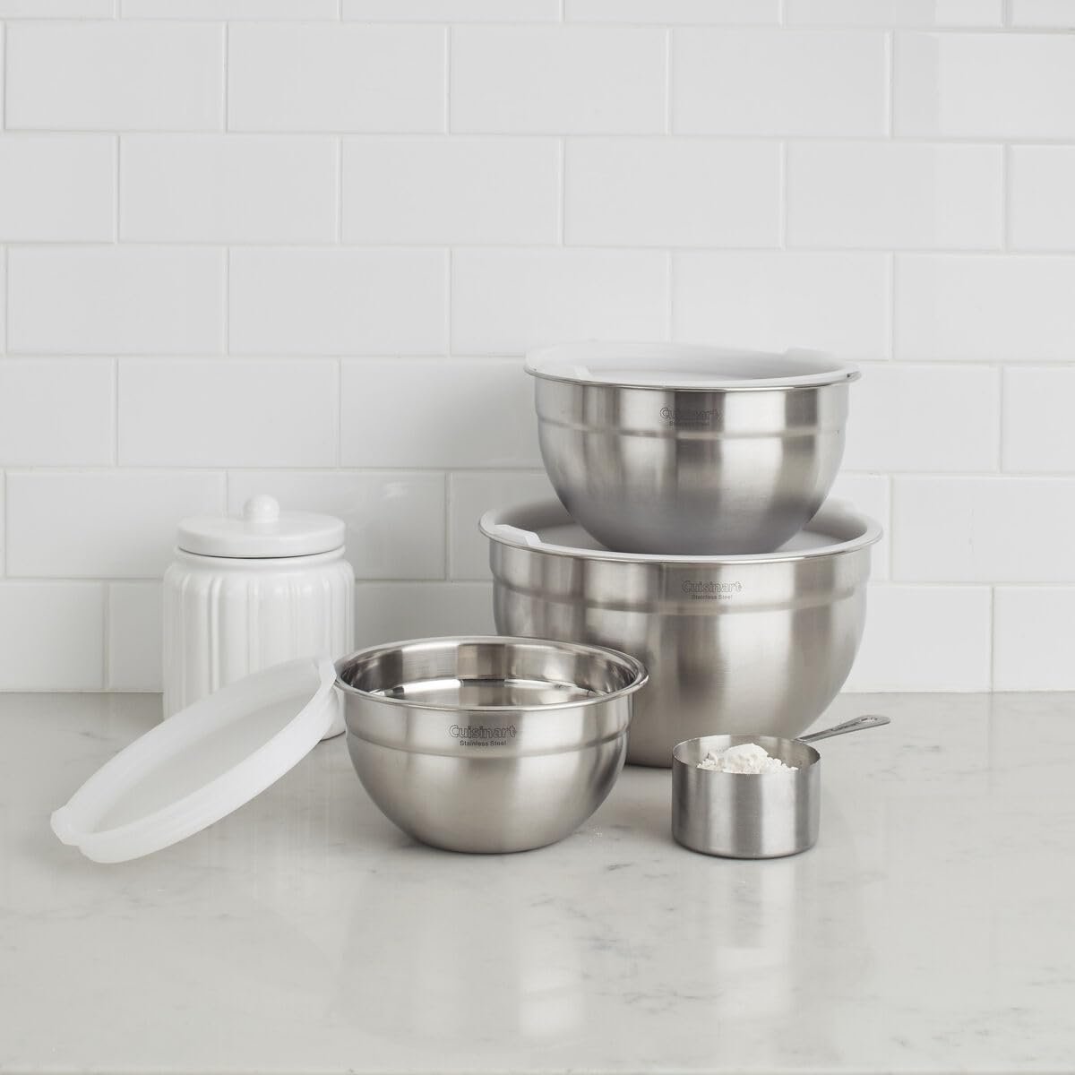 Cuisinart Mixing Bowl Set, Stainless Steel, 3‑Piece Nesting Bowls for Baking, Cooking & Food Prep, CTG-00-SMB