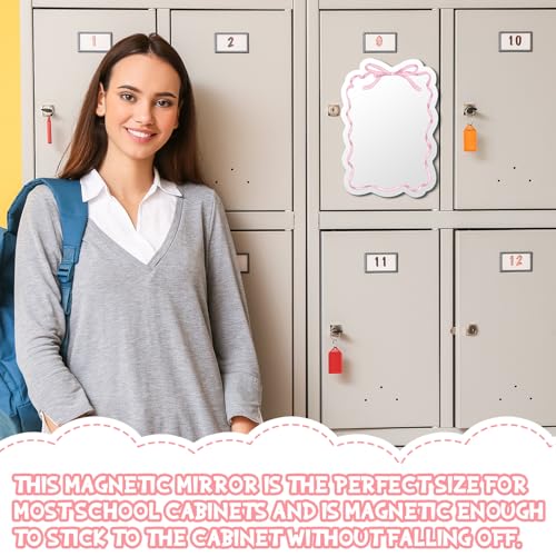 Pink Bow Magnetic Locker Mirror - 5 x 7" Stylish Acrylic School Accessory