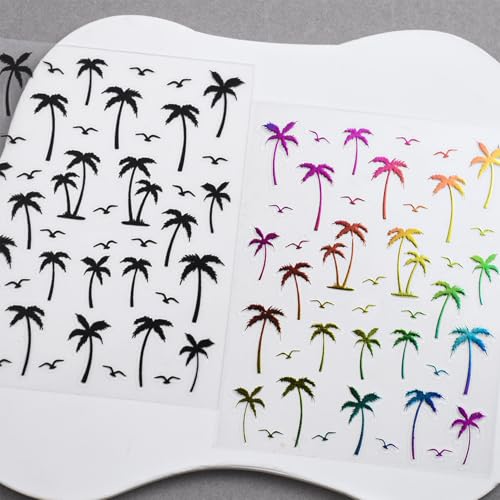 IDDFEVE Summer Palm Tree Nail Art Stickers - Sunset Coconut Tree Self-Adhesive Decals