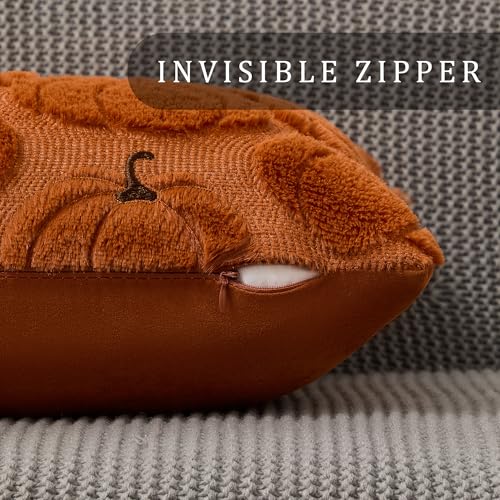 Pumpkin Faux Fur Pillow Covers - Set of 2, 18x18 Fall Decor
