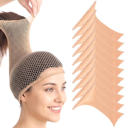 Sibba 10 Pcs Nude Wig Caps for Women - Large Mesh Elastic Hair Nets