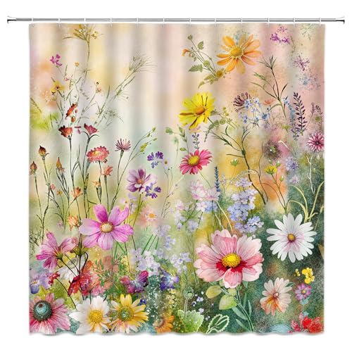 Floral Shower Curtain 72x72 Inch Pink Green - TENVSIN