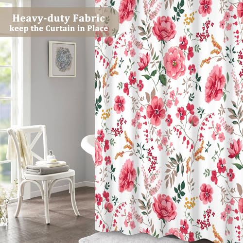 Watercolor Pink Floral Shower Curtain, 48" x 72" Farmhouse Fabric Bath Set