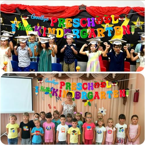 Preschool Graduation Banner Goodbye Preschool Hello Kindergarten Party Decor