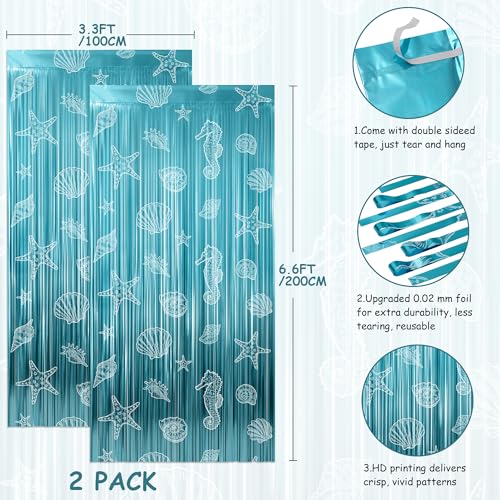 Kriyokiaa Beach Party Backdrop - 2 Pack Ocean Foil Fringe Decor