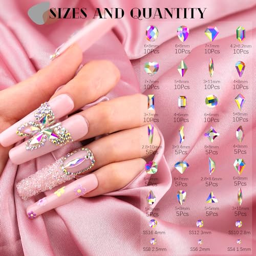 BELLEBOOST 1680Pcs AB Glass Nail Rhinestones & Flatback Gems Kit