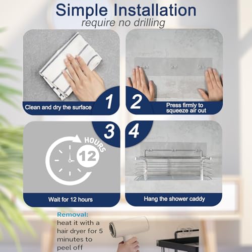 ORD OF SP 4-Pack Adhesive Shower Hooks Replacement, Strong Bathroom Caddy Mounts