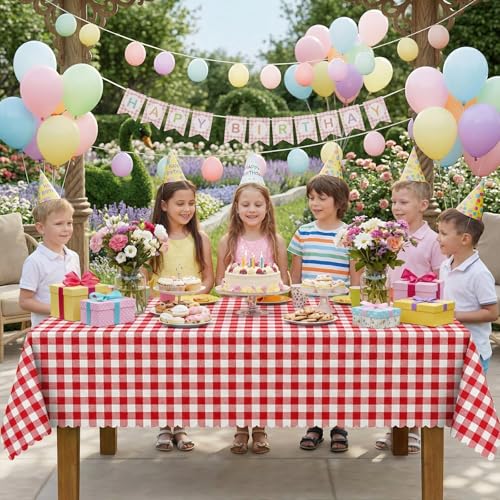 2 Pack Red Gingham Tablecloths - Waterproof 54x108 Inch Covers