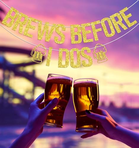 Brews Before I Dos Beer Themed Party Banner - Gold Glitter