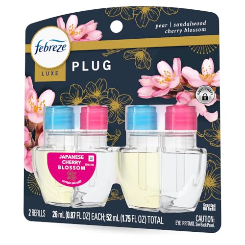 Febreze Plug In Air Freshener, Odor-Fighting Scented Oil Refill, Japanese Cherry Blossom, 2 Refill
