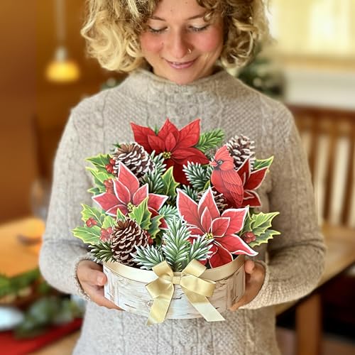 Birch Poinsettia Christmas Pop Up Card with Flower Bouquet - Classic Variation