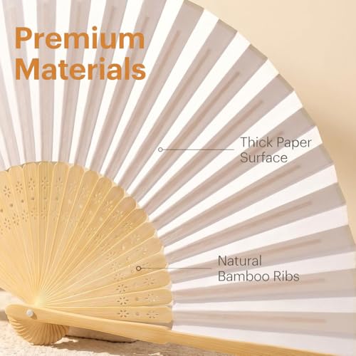12-Pack 8.3 Inch White Paper Hand Fans for Weddings & Parties