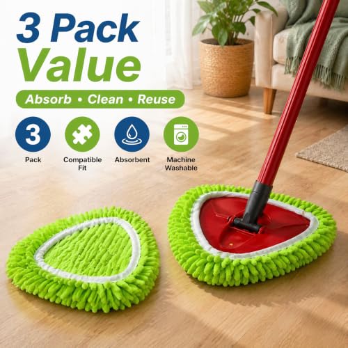 Chenille Microfiber Mop Head Covers for O-Cedar Triangle Mops - 3 Pack