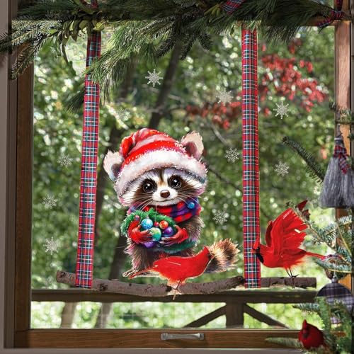 Christmas Window Cling Raccoon & Snowflake Decals - Style24