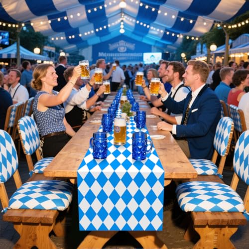 6-Pack Blue and White Checkered Oktoberfest Table Runners 14x108