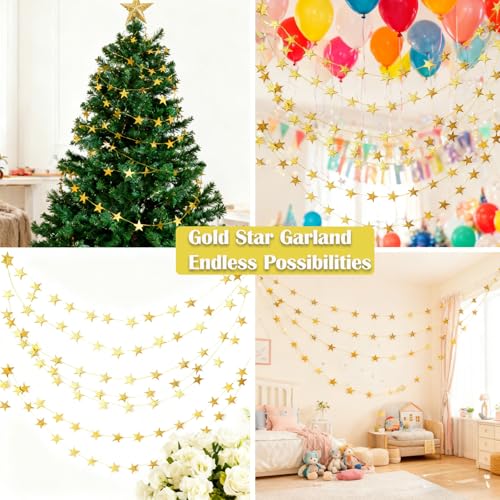 Gold Star Garland 105 Feet with 8 Glitter Paper String Decorations for Christmas, Wedding, Party