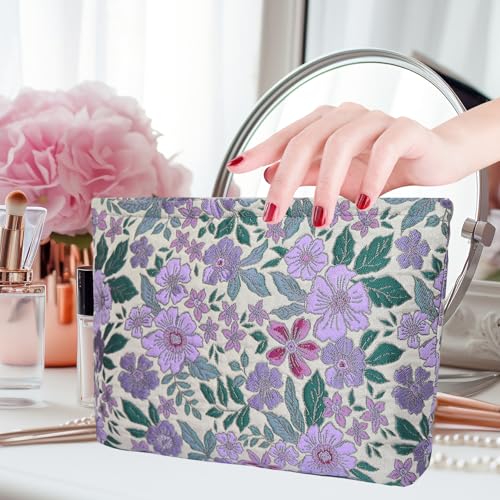 KeYaMee Large Floral Travel Cosmetic Bag & Toiletry Pouch Purple