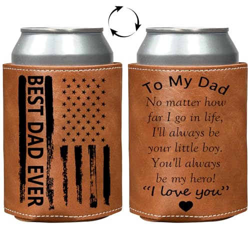 Best Dad Ever Collapsible Leather Beer Can Sleeve - 12oz Cooler
