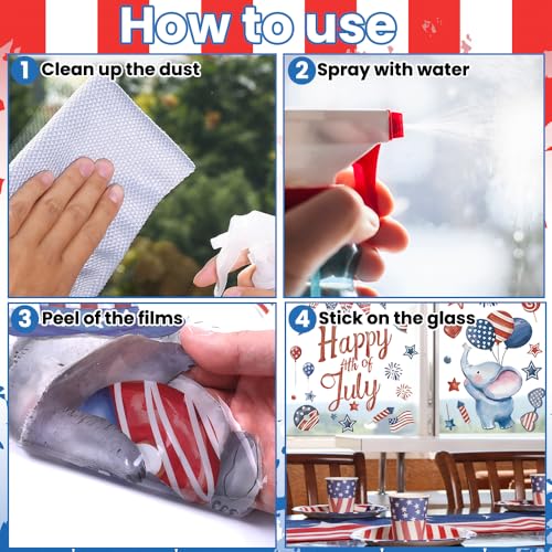 4th of July Patriotic Window Clings - 6 Reusable Stickers