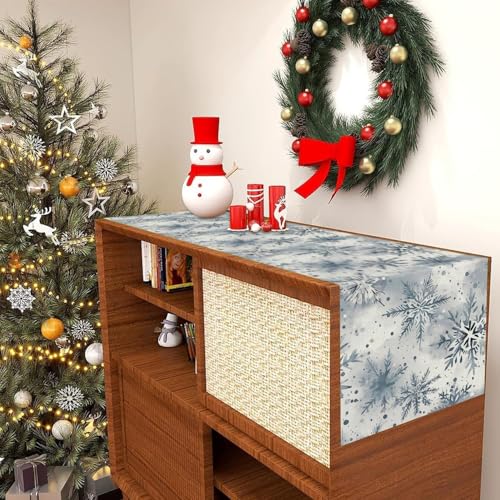 Winter Snowflake Christmas Table Runner 13x120 Inch Watercolor Farmhouse Decor