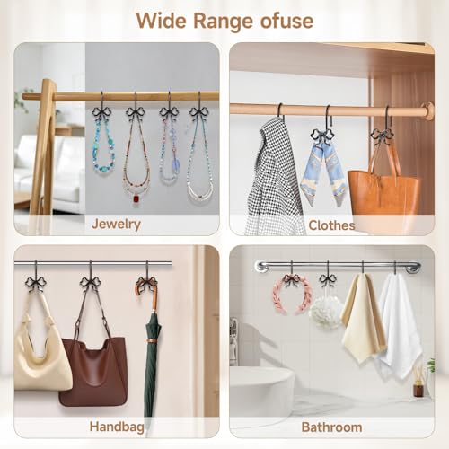12 Pack Black Metal Bow Shower Curtain Hooks – Rustproof Bathroom Decor