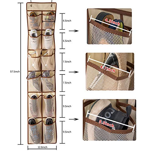KEEPJOY Over The Door Shoe Organizer with 12 Mesh Pockets - Beige