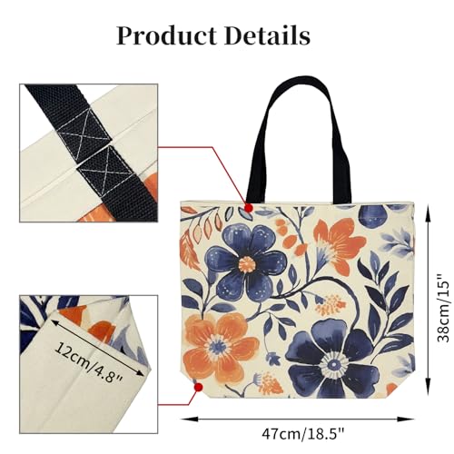 Watercolor Garden Large Canvas Tote Bag - Reusable for Shopping, Travel, Beach