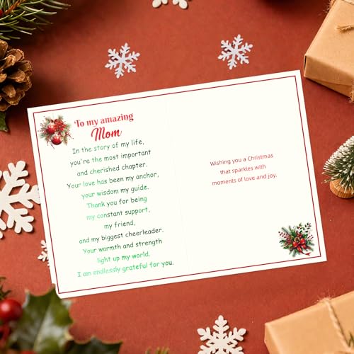 Merry Christmas Card for Mom - 5x7 Inch Holiday Greeting