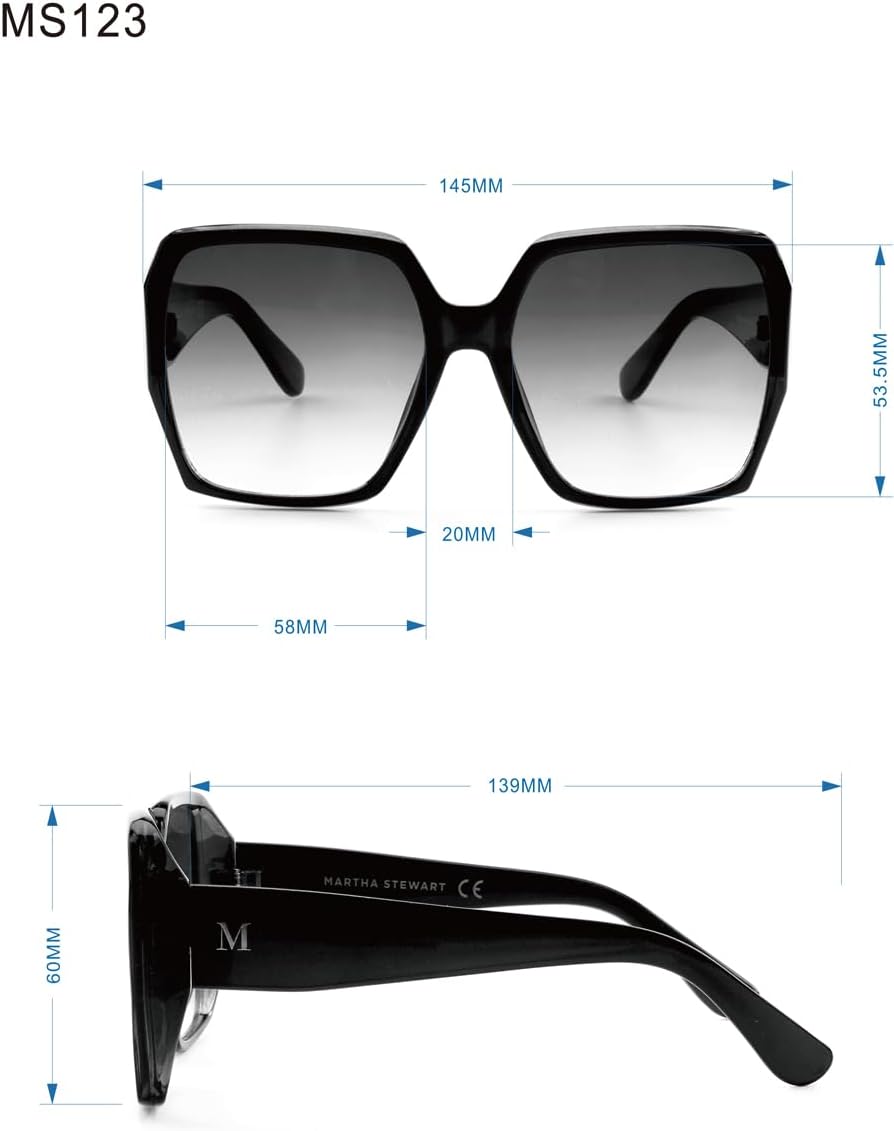 Martha Stewart Women's UV400 Protective Square Sunglasses - Timeless 58mm Gift for Her
