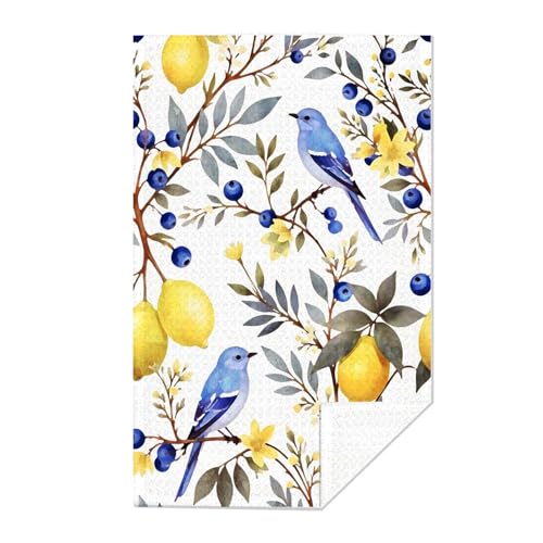 Watercolor Lemon & Bluebird Kitchen Towel - 16x24 inch